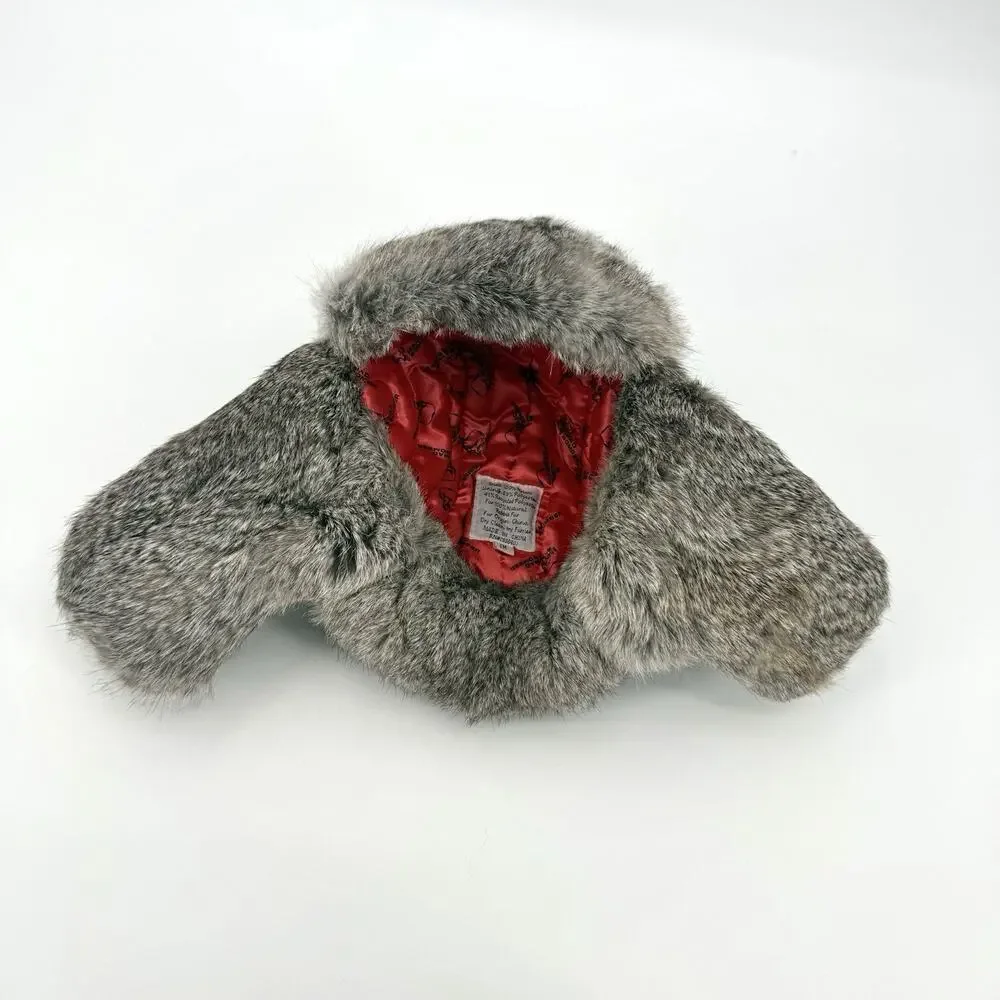 Mad Bomber Trapper Hat Rabbit Fur Trim Aviator Hat Kids Size Medium Black